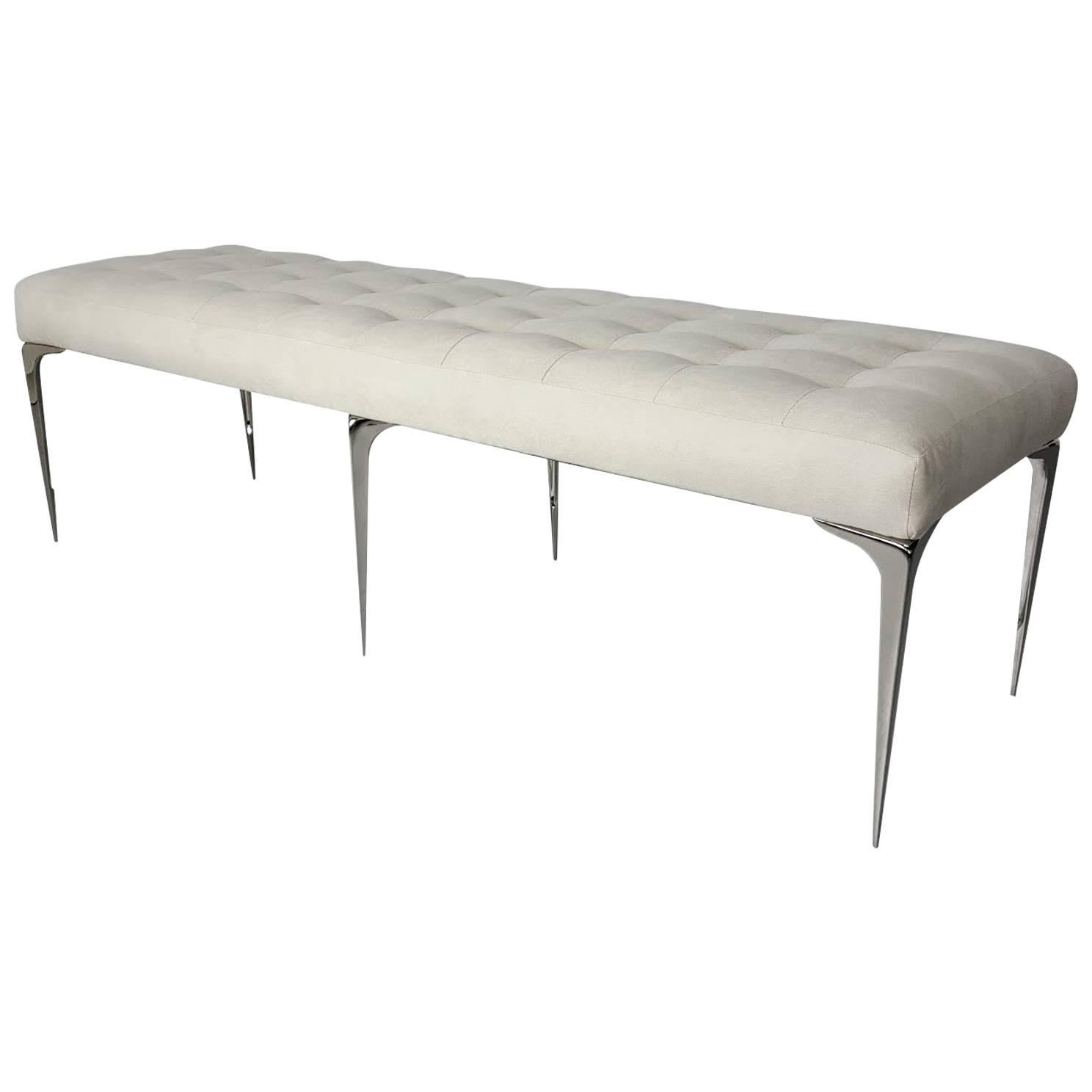Lancia Espansa Bench with Tapered Legs in Polished Nickel