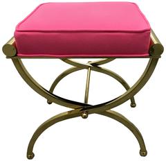 Mid-Century Brass and Pink X-Bench