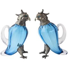 Sterling Silver 
Art Glass Figural Bird Oil and Vinegar