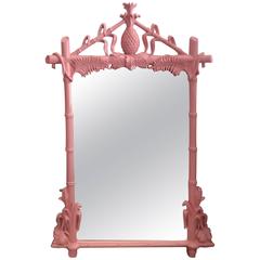 Gampel & Stoll Newly Lacquered Flamingo Pink Pineapple Faux Bamboo Wall Mirror