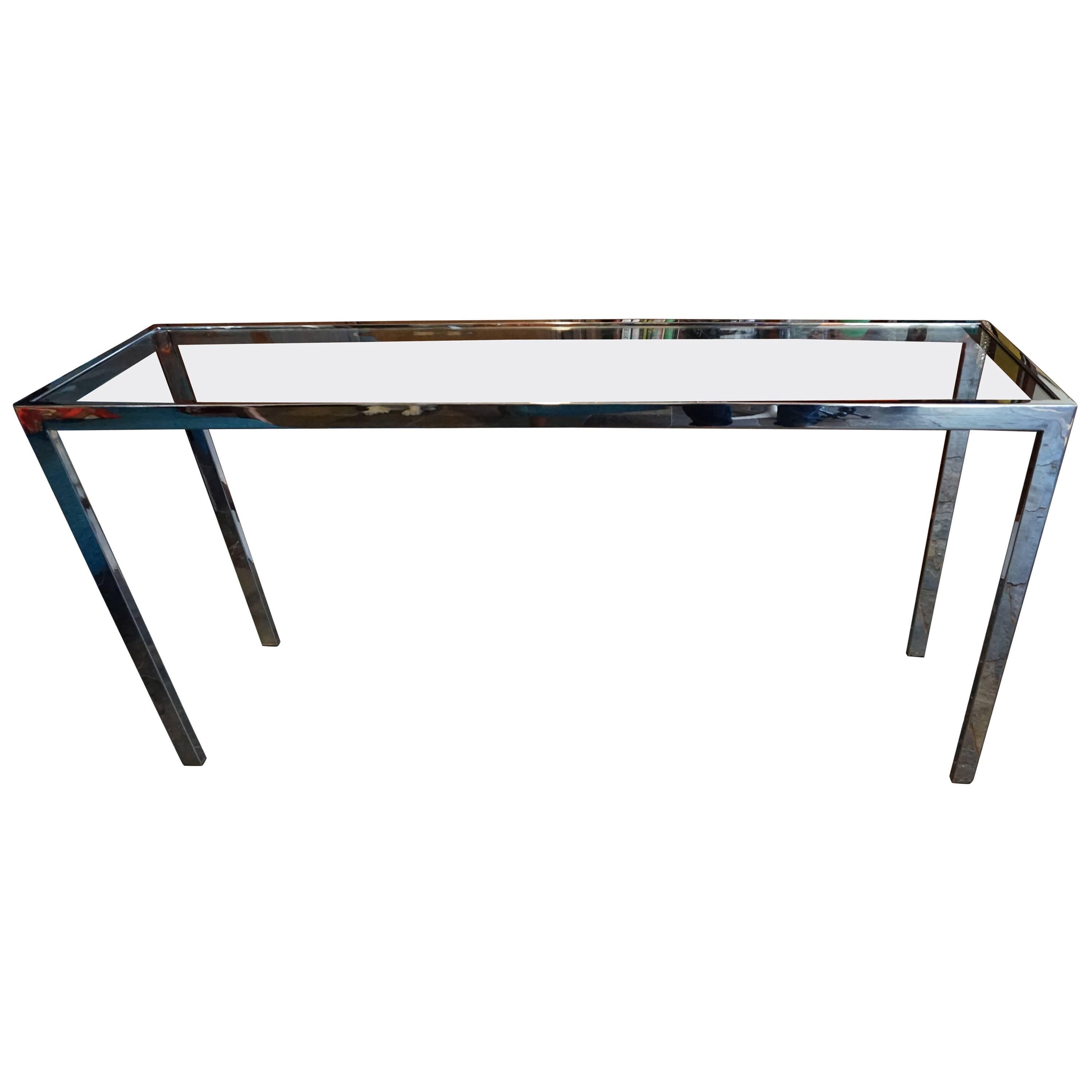 Sleek Chrome and Glass Console Table, Mid-Century Modern For Sale
