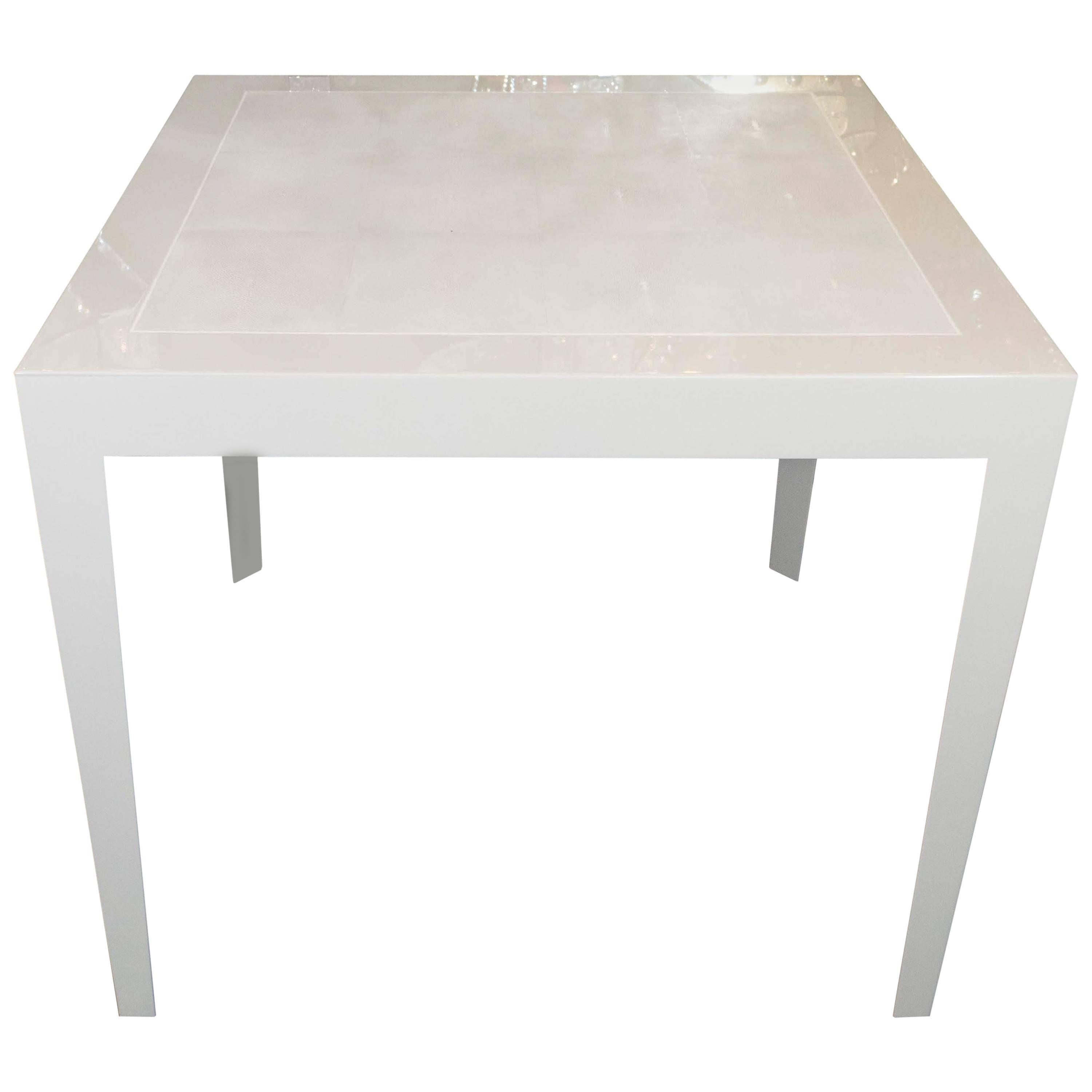 Custom Ivory Lacquer and Water Grey Shagreen Game Table with Bone Inlay