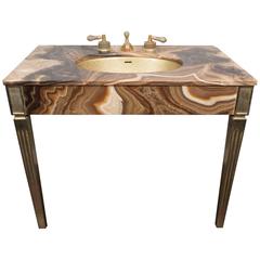 Sienna Marble Vintage Bathroom Vanity with Gold Glitter Sink by Sherle Wagner