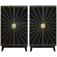 Italian 1970s Back Glass Starburst Cabinets