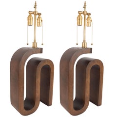 Pair of Curvilinear Wood Table Lamps
