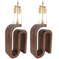 Pair of Curvilinear Wood Table Lamps 8