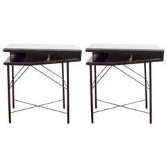 Pair of Lacquered Wood Single-Drawer End Tables