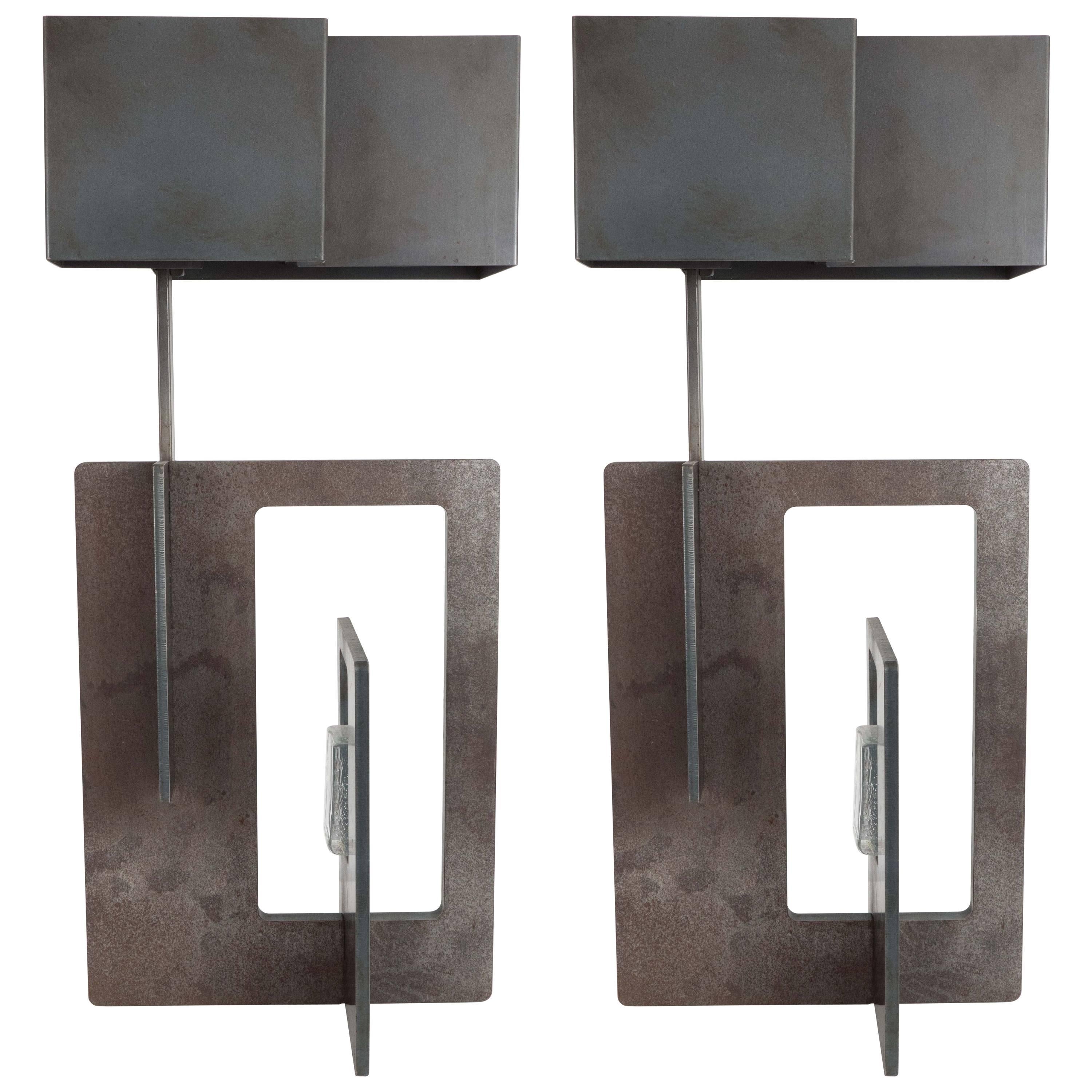 Pair of Patinated Iron Lamps