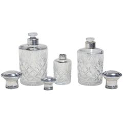 Gustave Martin French Art Deco Set of Three Crystal and Sterling Silver Flacons