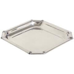 Antique Jean E. Puiforcat French Art Deco Sterling Silver Tray in the Cannes Pattern