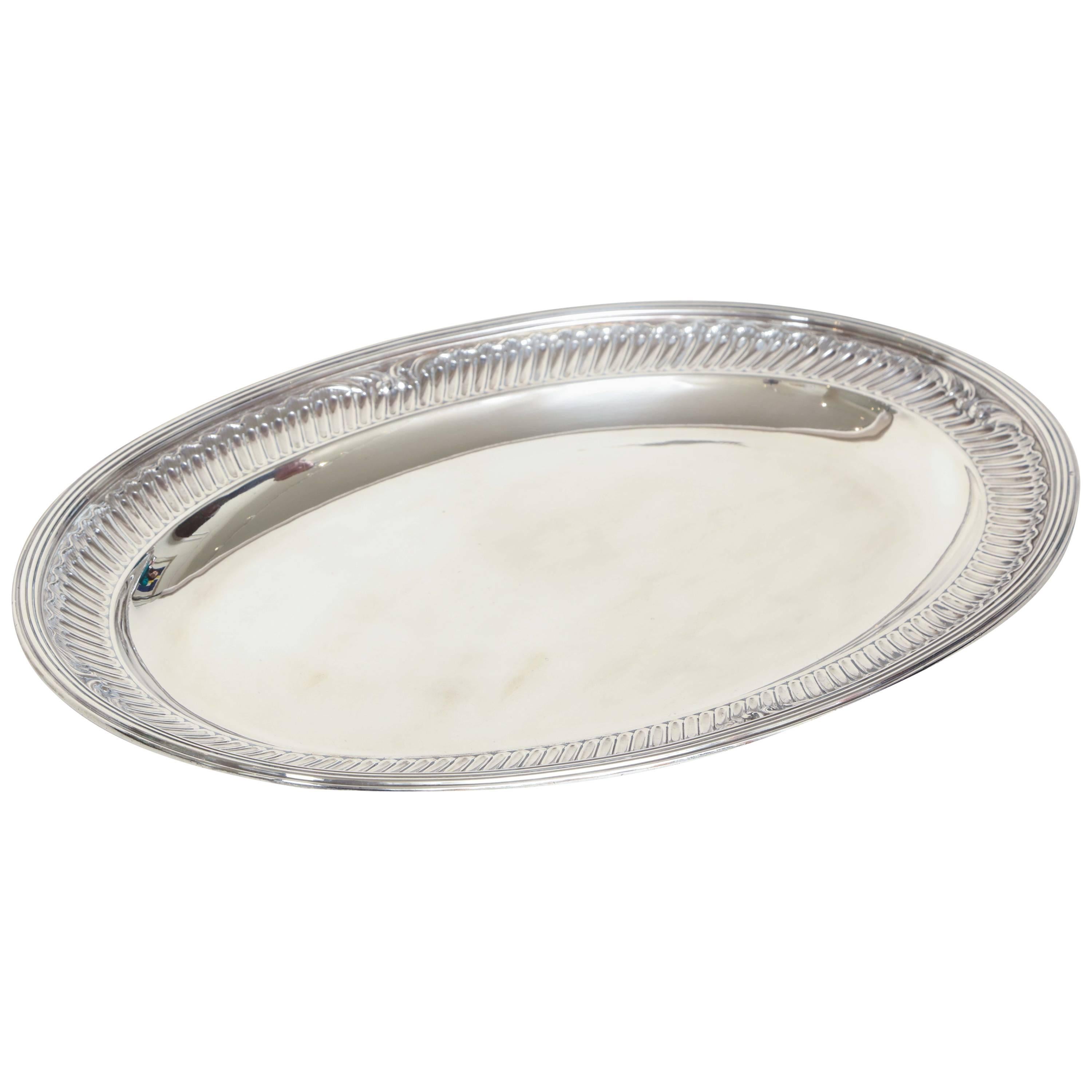 French Art Deco Large Oval Sterling Silver Tray For Sale