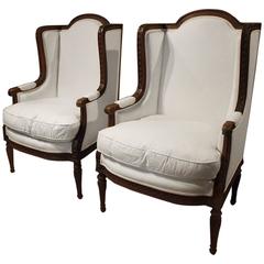 Pair of 19th Century Louis XVI Style Winged Armchairs