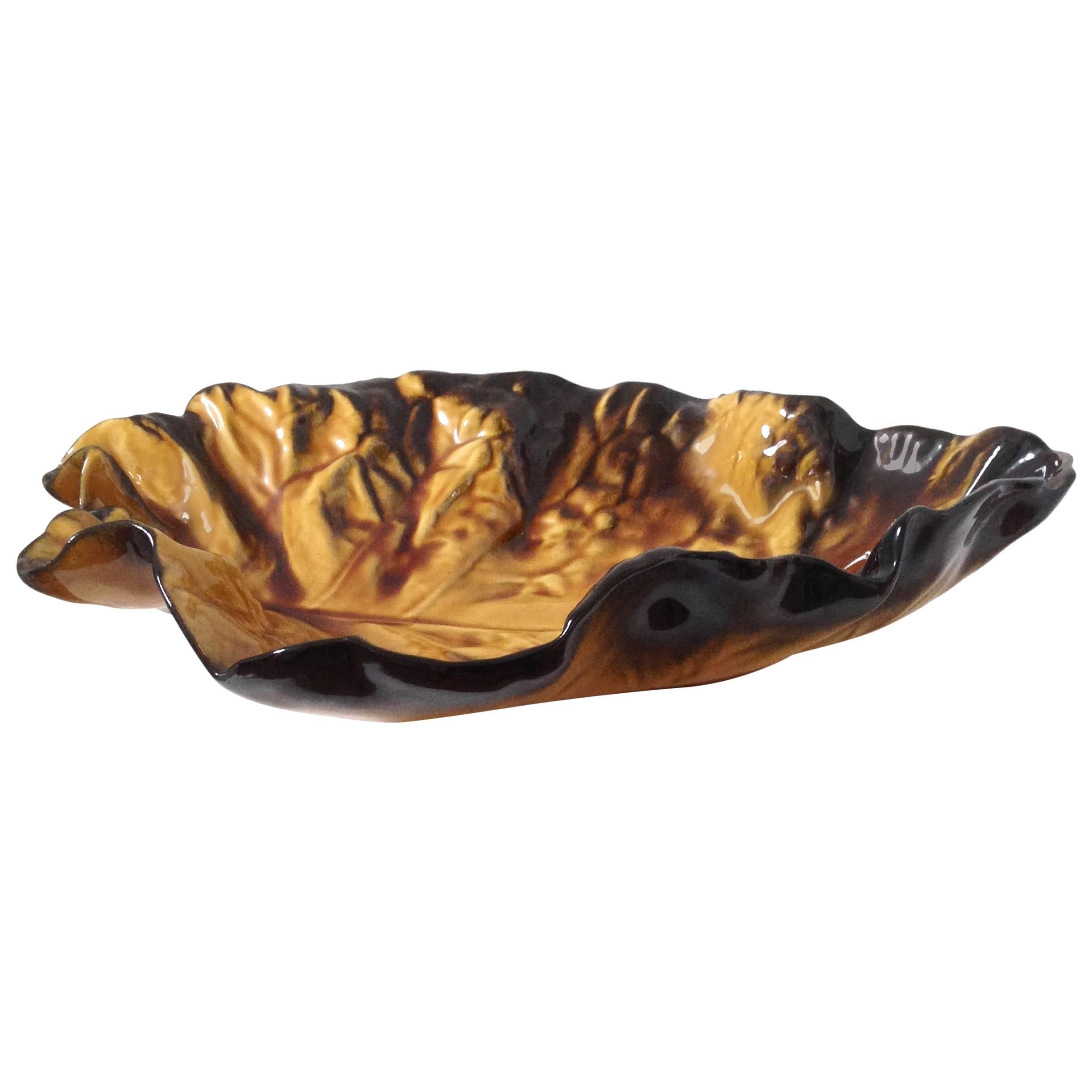 Large Pol Chambost Fall Leaf Ceramic Bowl, Signed For Sale