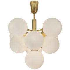 Brass Pyramid Sputnik Chandelier with Opal Globes