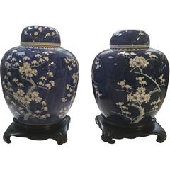 Pair of Blue & White Ginger Jars: Pre WW II