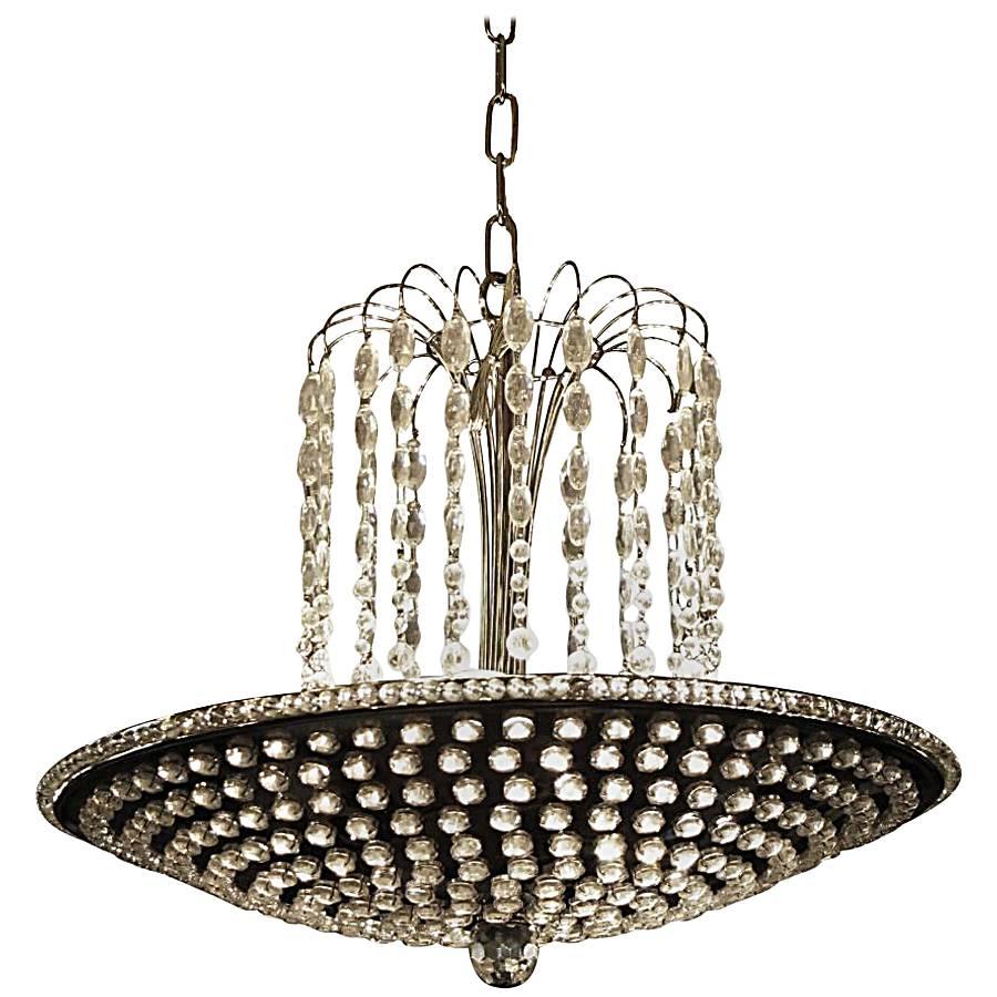 Cascading Teardrop Crystal and Jeweled Pan Pendant Light in a Nickel Finish
