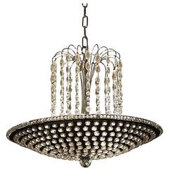 Cascading Teardrop Crystal and Jeweled Pan Pendant Light in a Nickel Finish