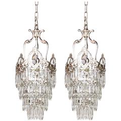 Antique Pair of Silver and Crystal Pendant Fixtures
