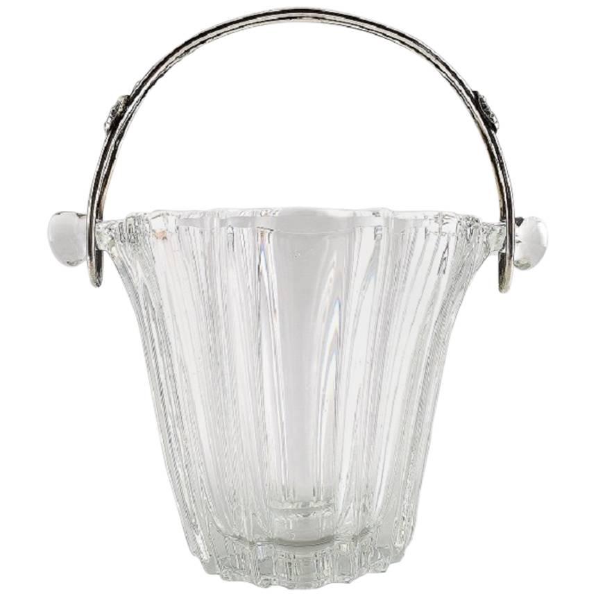 Swedish Art Glass Ice Bucket with Handle in Silver, Sweden, circa 1960s