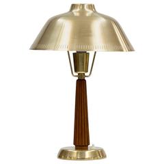 Brass and Teak Table Lamp by Hans Bergström