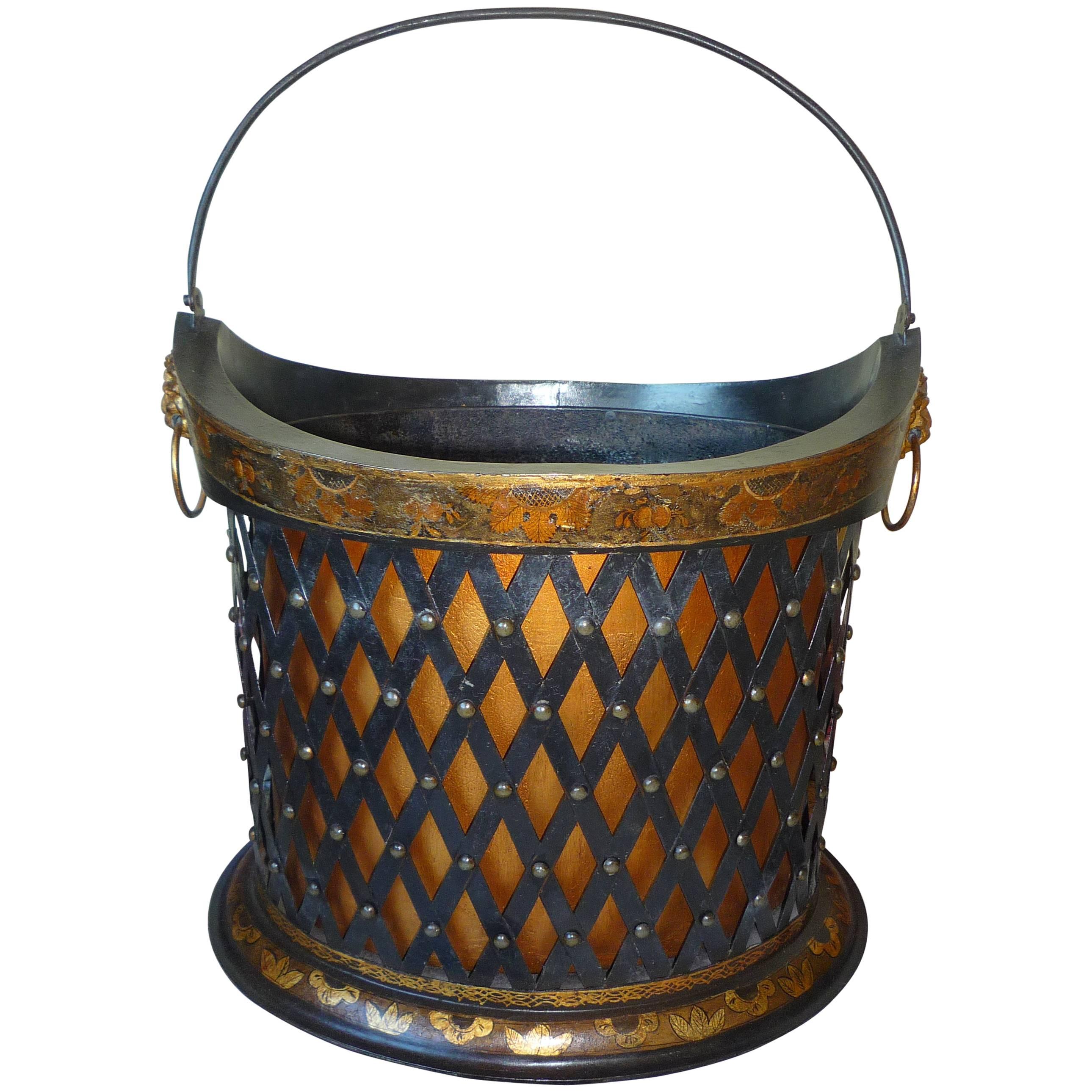 English Regency Period Painted and Gilt Tole Basket, circa 1810-1820