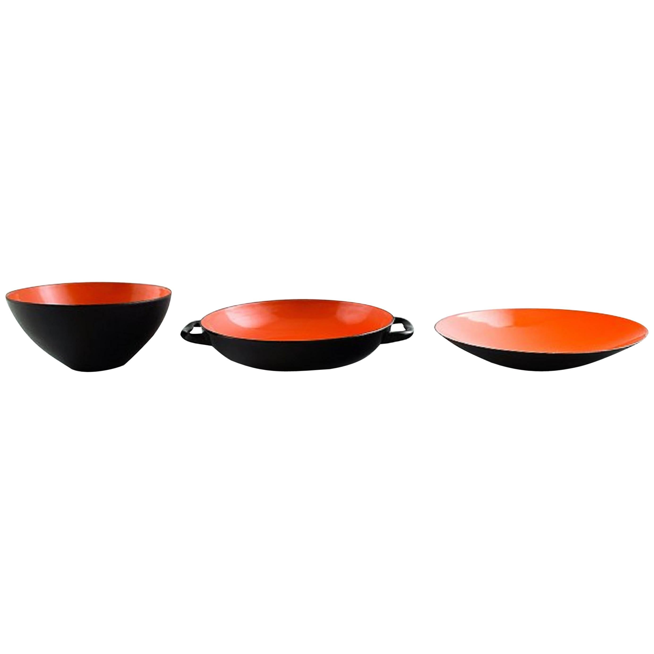 Krenit Bowl and Two Dishes by Herbert Krenchel, 1970s, Danish Design