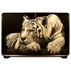 1940s Gentleman's Wardrobe with Giant White Tiger Hand-Painted by Kensa Designs