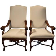 Pair of French Regence Style Fauteuils, Armchairs in Oak