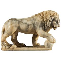 19th Century Grand Tour Italian Carved Alabaster Lion