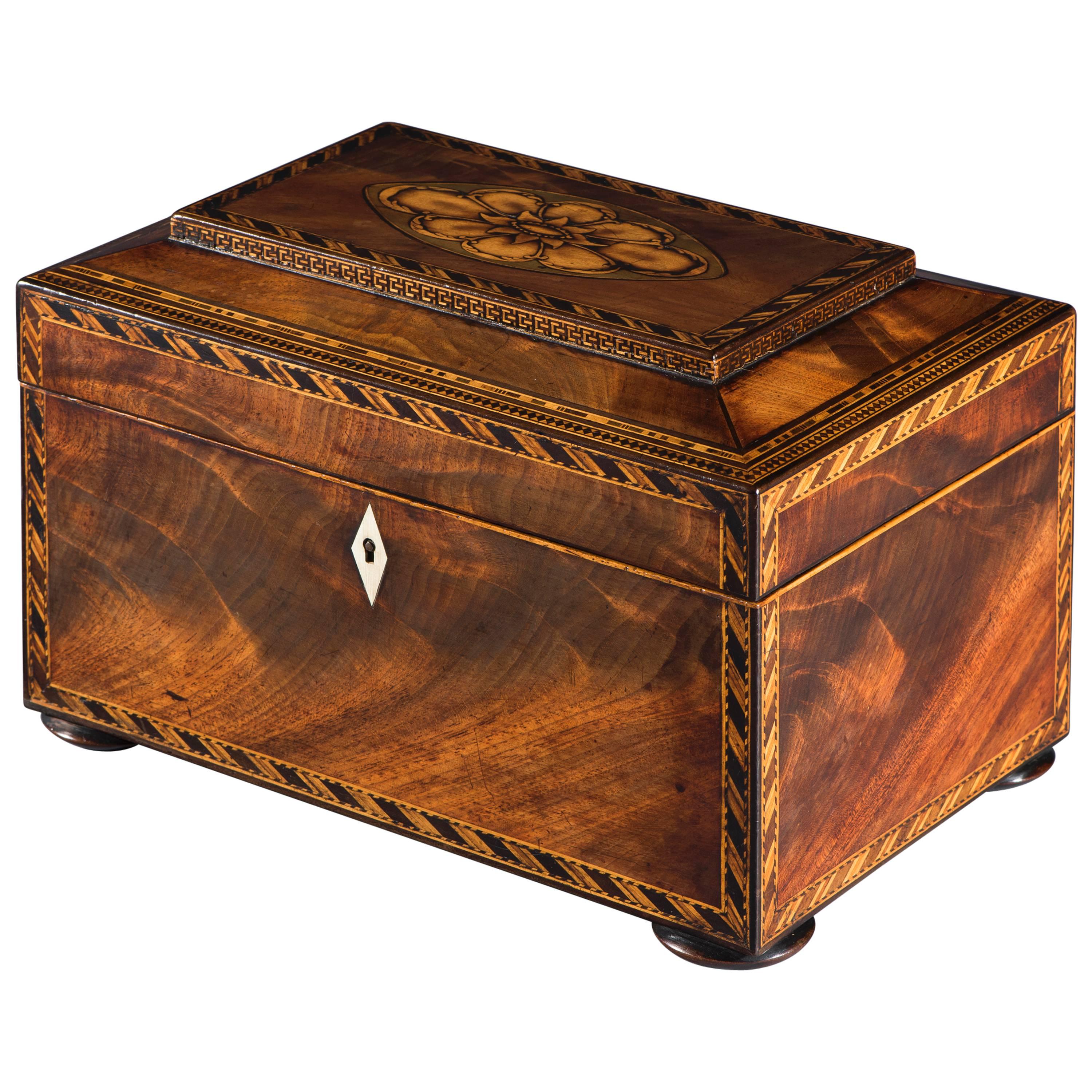 George III Period Flamed Mahogany Inlaid Jewellery Box