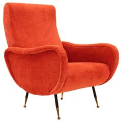 Mid-Century Italian Marco Zanuso Style Velvet Armchair, 1950s