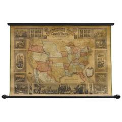 Antique 1855 Pictorial Map of the United States, Pub by Ensign, Bridgman & Fanning