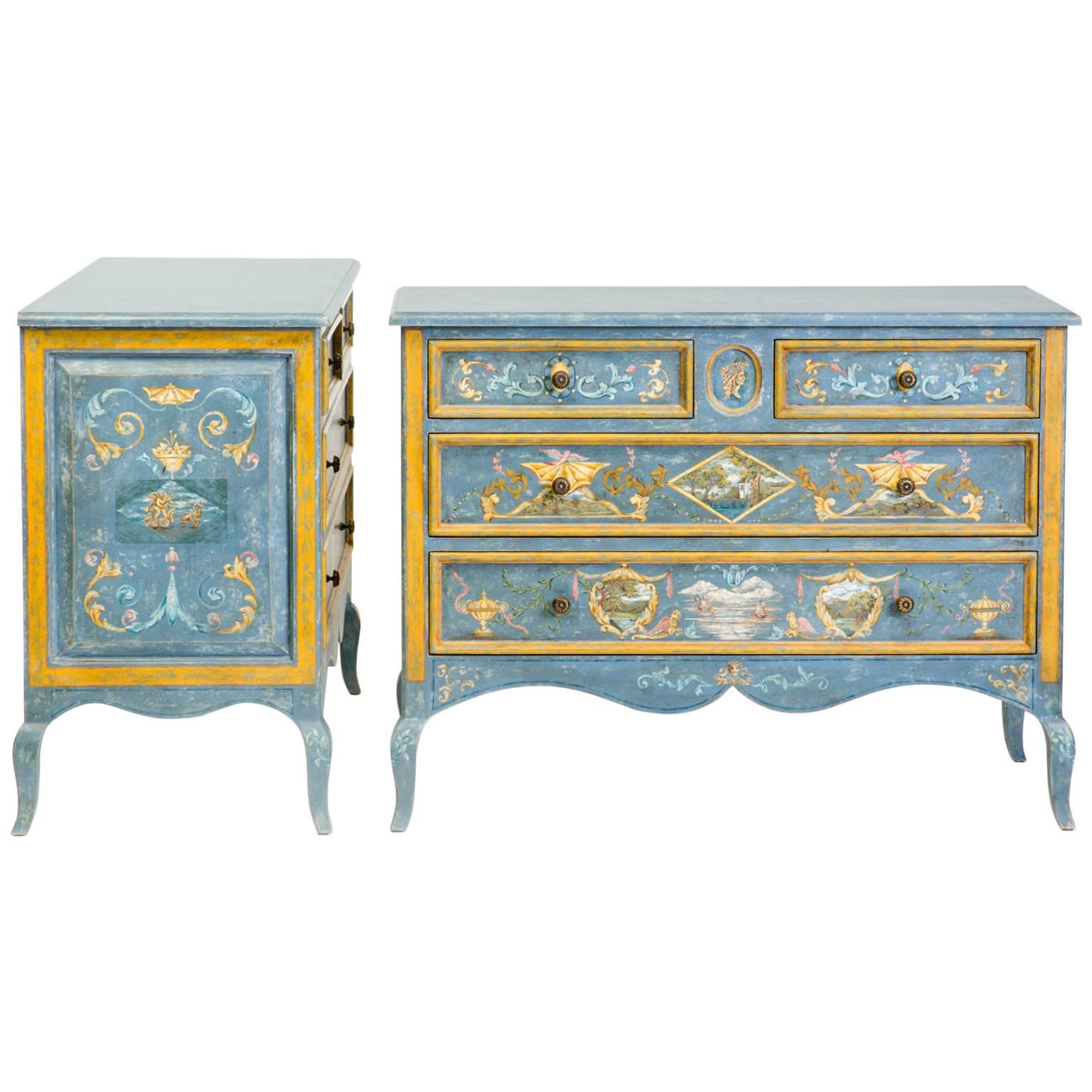 Pair of 18th Century Style Paolo Romano Custom Painted Chests For Sale