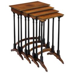 Antique Quartetto Set of Regency Period Rosewood, Ebony and Brass-Mounted Nest of Tables