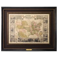 Antique Atwood's Pictorial Map of the United States, circa 1854
