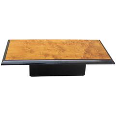 Fine French Art Deco Burl Wood with Black Lacquer Coffee, Cocktail Table