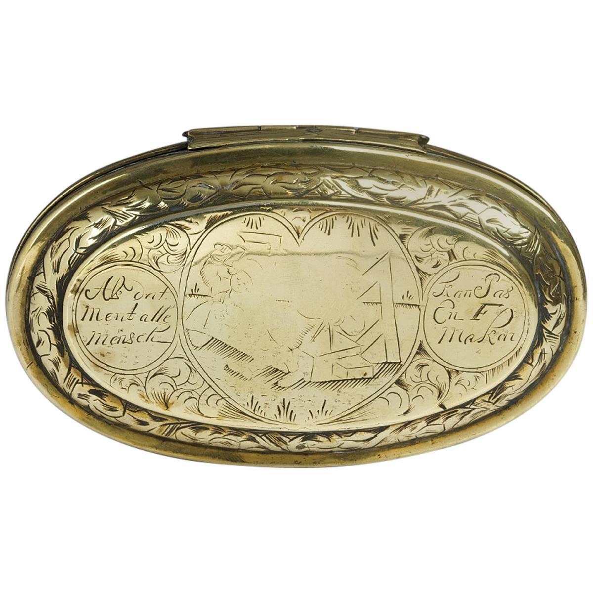 Dutch Brass Tobacco/ Smoking Oval Box 18th Century For Sale