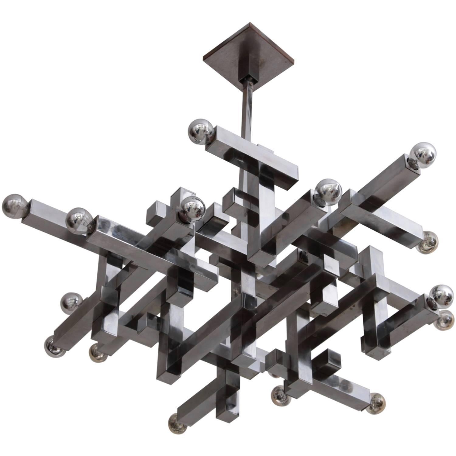 Xl Elegant "Metric" Chandelier by Gaetano Sciolari, Italy, 1960