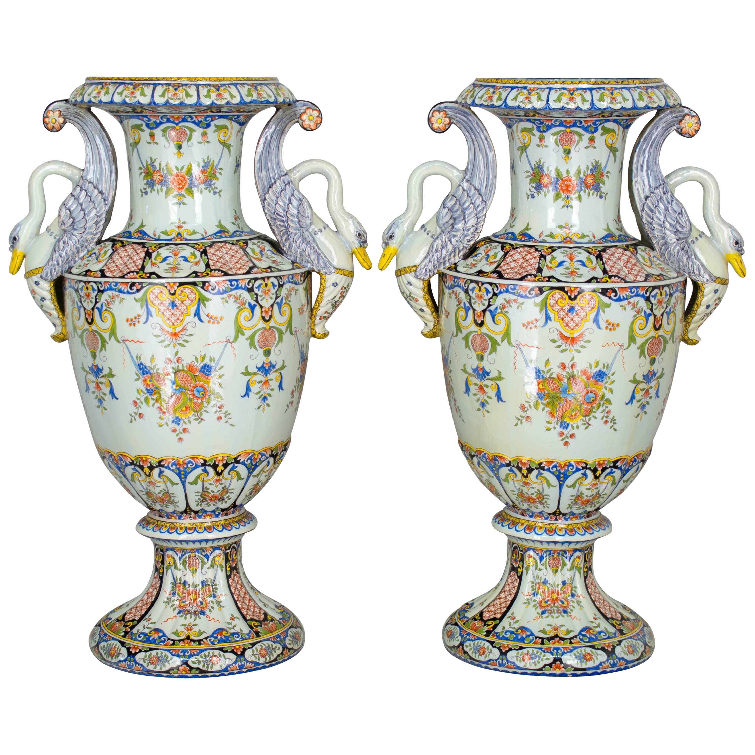 Pair of Large 19th Century French Faience Urns
