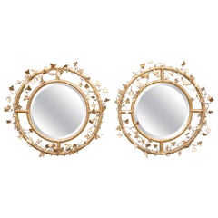 Pair of Giltwood Round Beveled Mirrors by Friedman Brothers