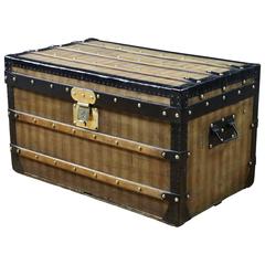 Antique 1870s  Louis Vuitton Stripped Trunk, Malle Louis Vuitton Toile Rayer