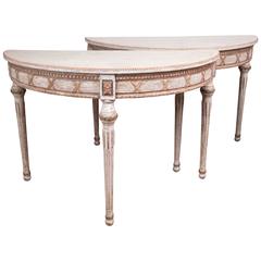 Large Pair of Louis XVI Style Painted Demilune Console Tables