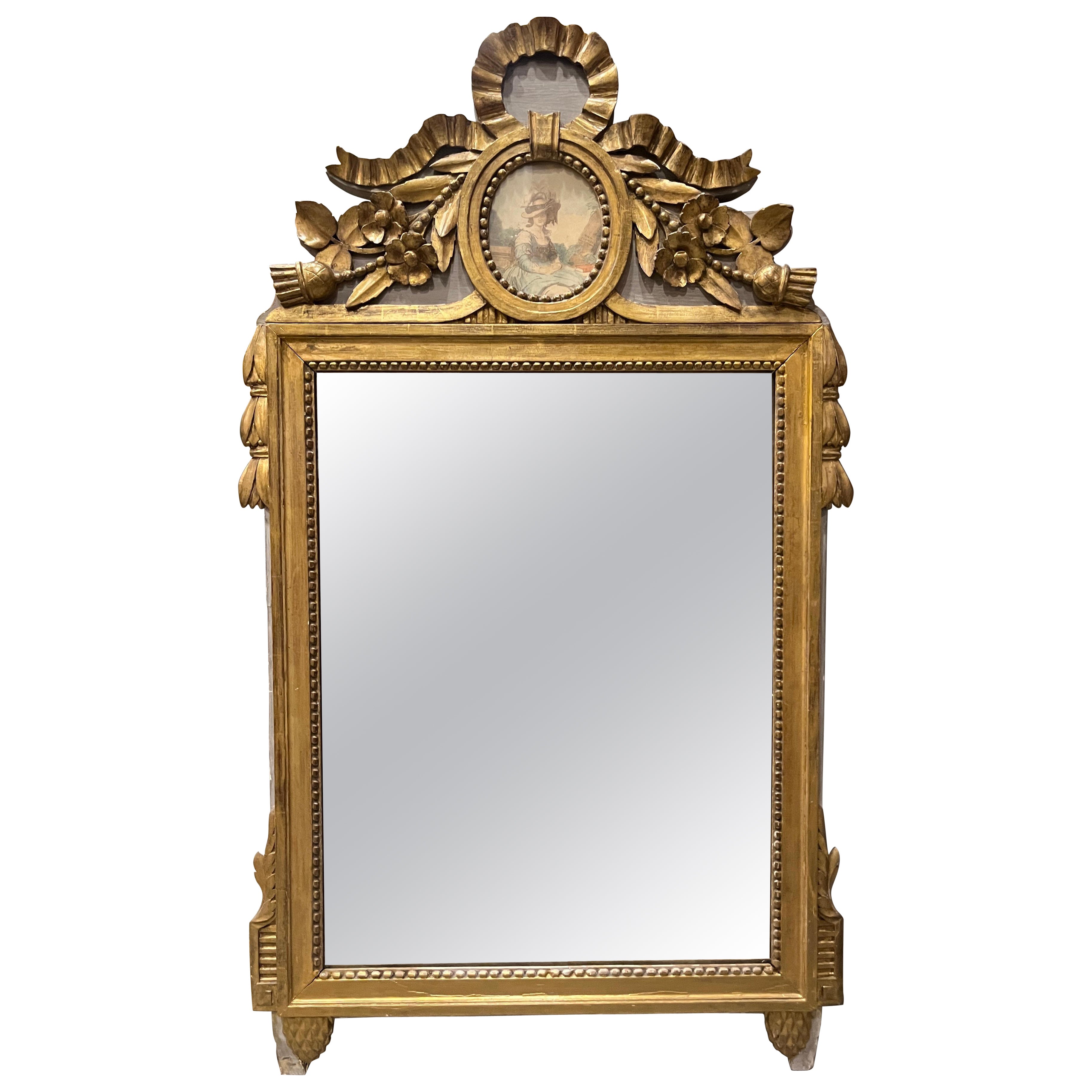 Miroir en bois doré Louis XVI du début du 19e siècle en vente