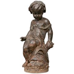 Cast Iron Statue of a Girl Sitting on His Rock circa 1800 from Val D'osne Foundr