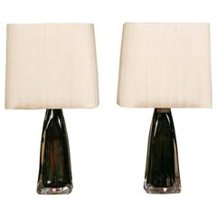 Vintage Pair of Glass Table Lamps by Carl Fagerlund for Orrefors, circa 1960