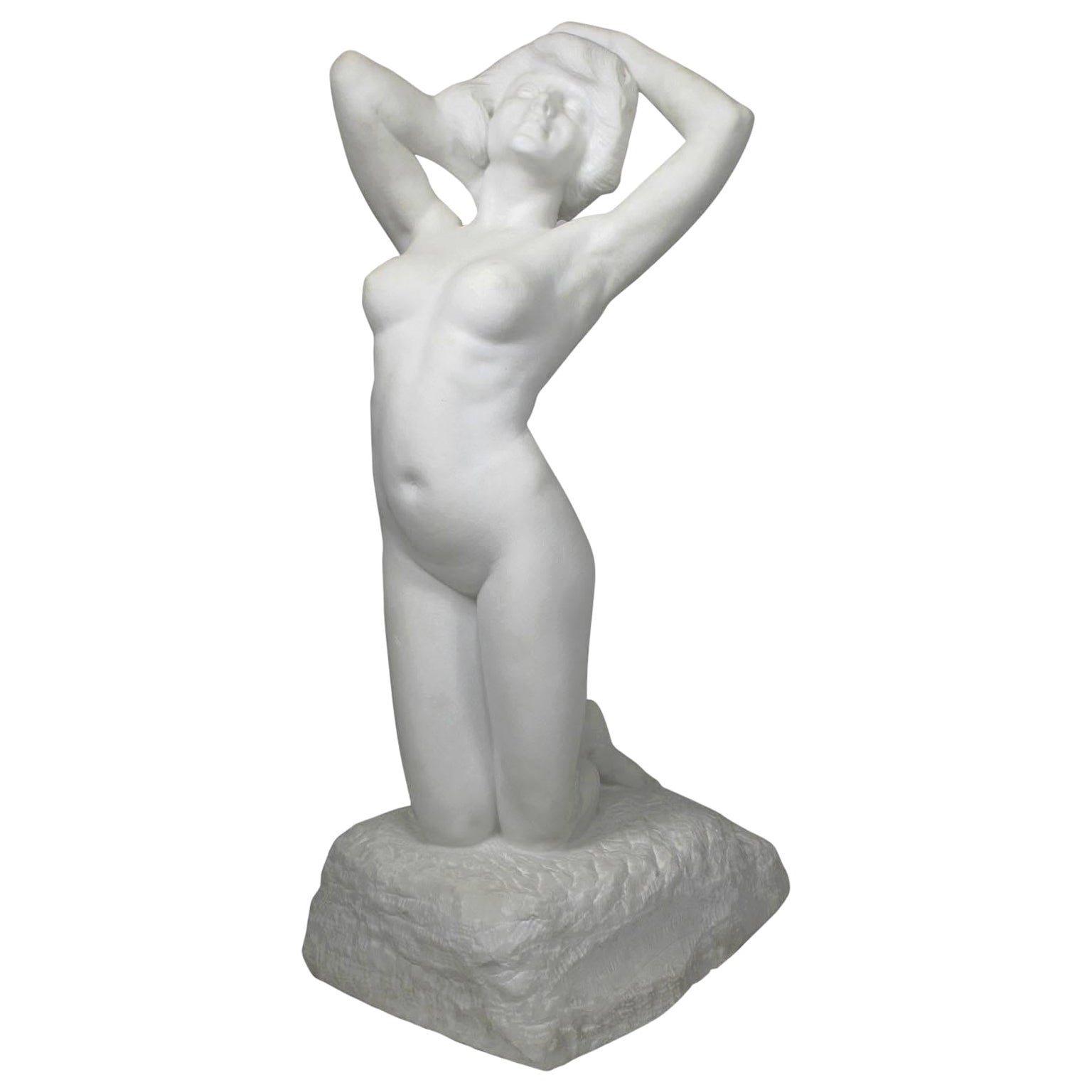 19th-20th Century Carved Marble Study Figure of a Kneeling Nude by Alice Nordin