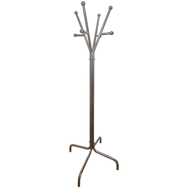 Chrome Tubular Coat Rack with Ball Detail at Top For Sale at 1stdibs