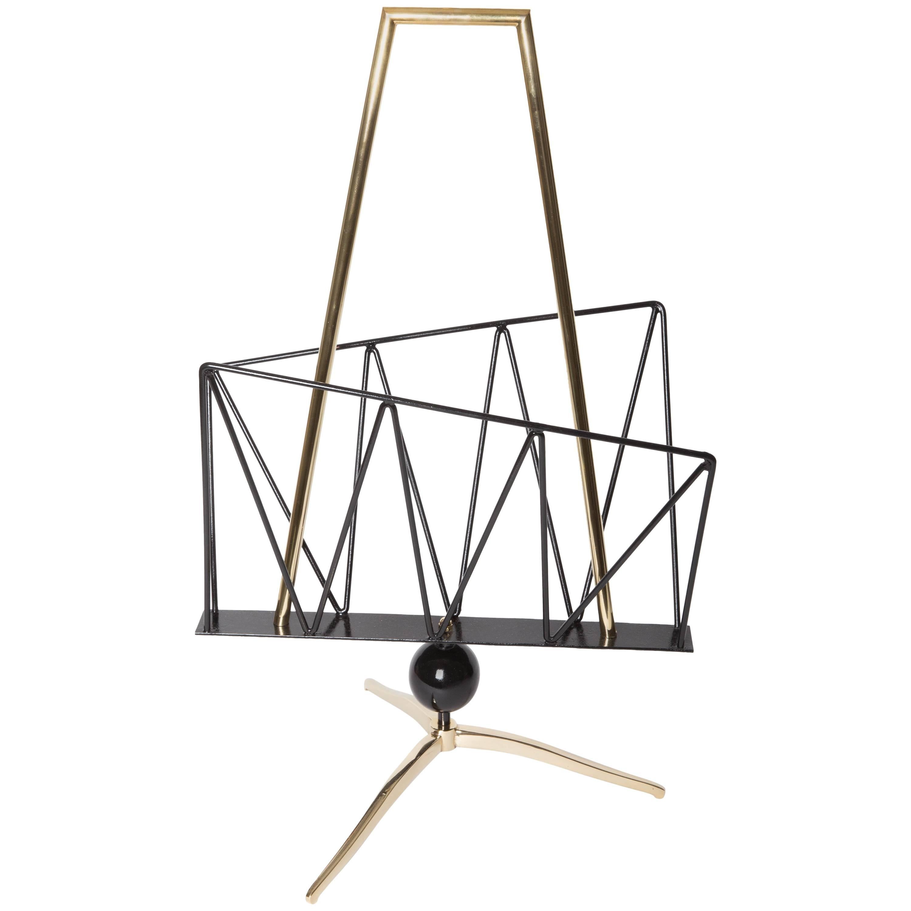 Stylized Brass and Iron Magazine Rack For Sale
