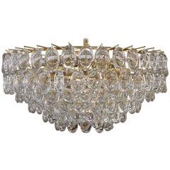 Tiered Oval Crystal "Lens" Element Brass Chandelier