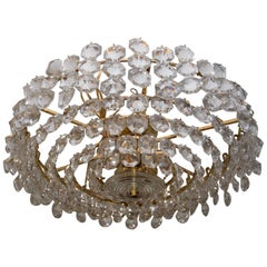 Vintage Tiered Brass and Facet Cut-Glass Element Chandelier